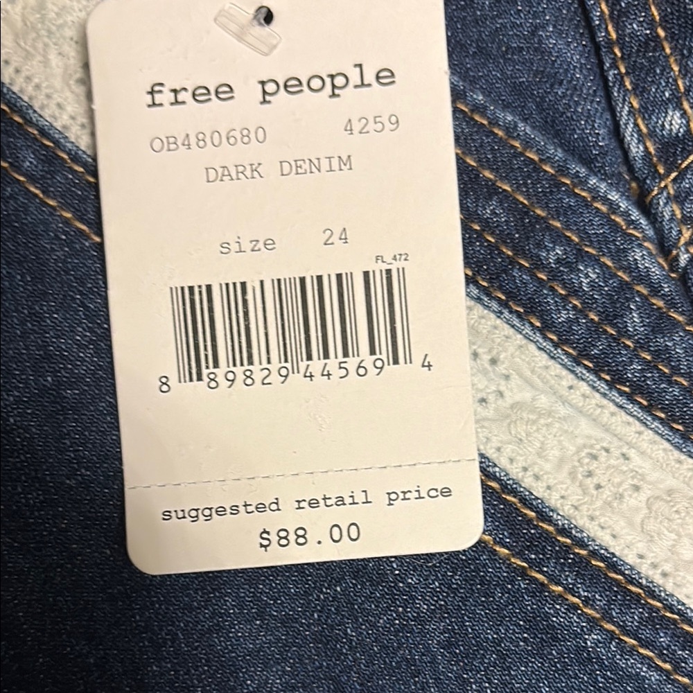 Free People Blue and White Jean Shorts High-Waisted Relaxed Fit - Picture 4 of 5